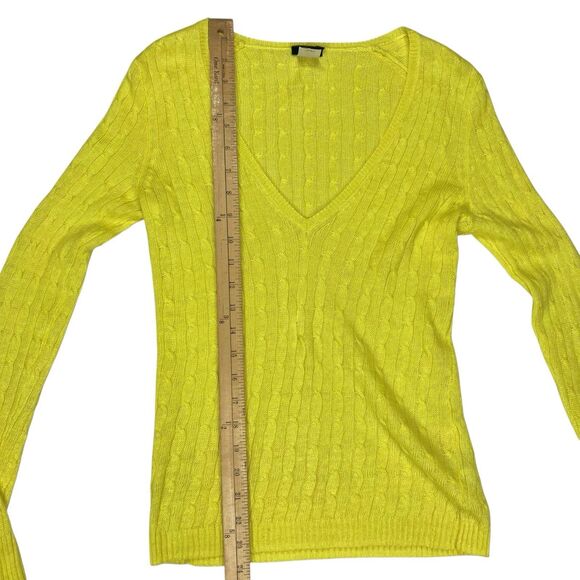 J. Crew Linen Sweater Women XS Yellow Cable Knit V-neck Lightweight Preppy Chic - Picture 9 of 13